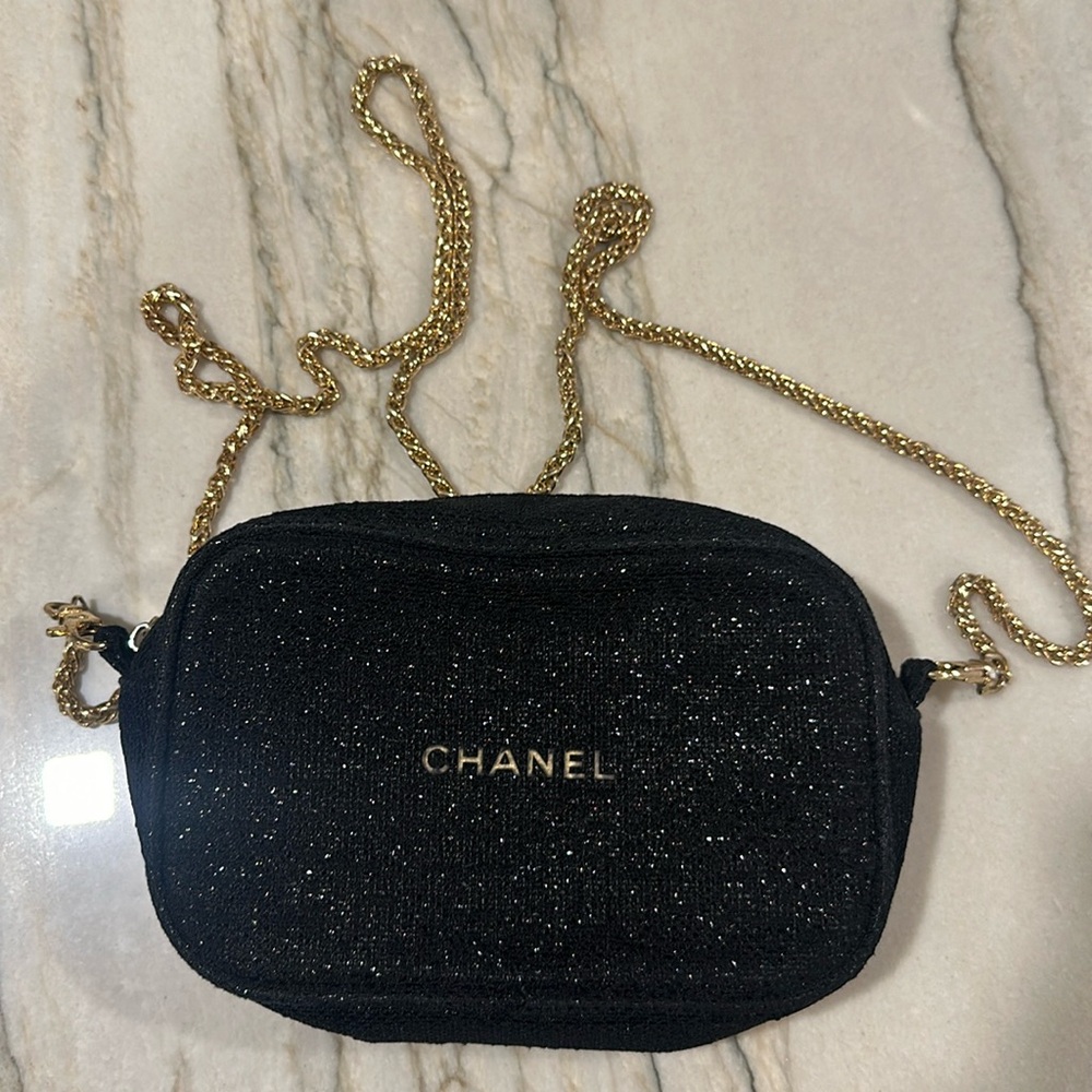 CHANEL Black and Gold Crossbody Camera Bag